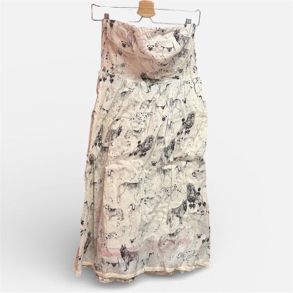 Anthropologie Maeve Cream Dog Print Strapless Dress